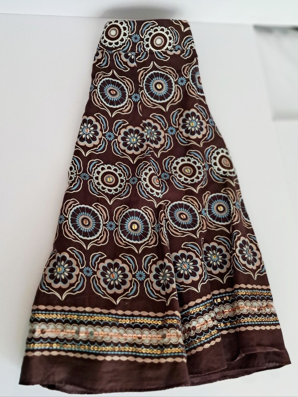 Limited too, Indian Inspired Skirt w/sequins A line skirt size 10 brown & Aqua